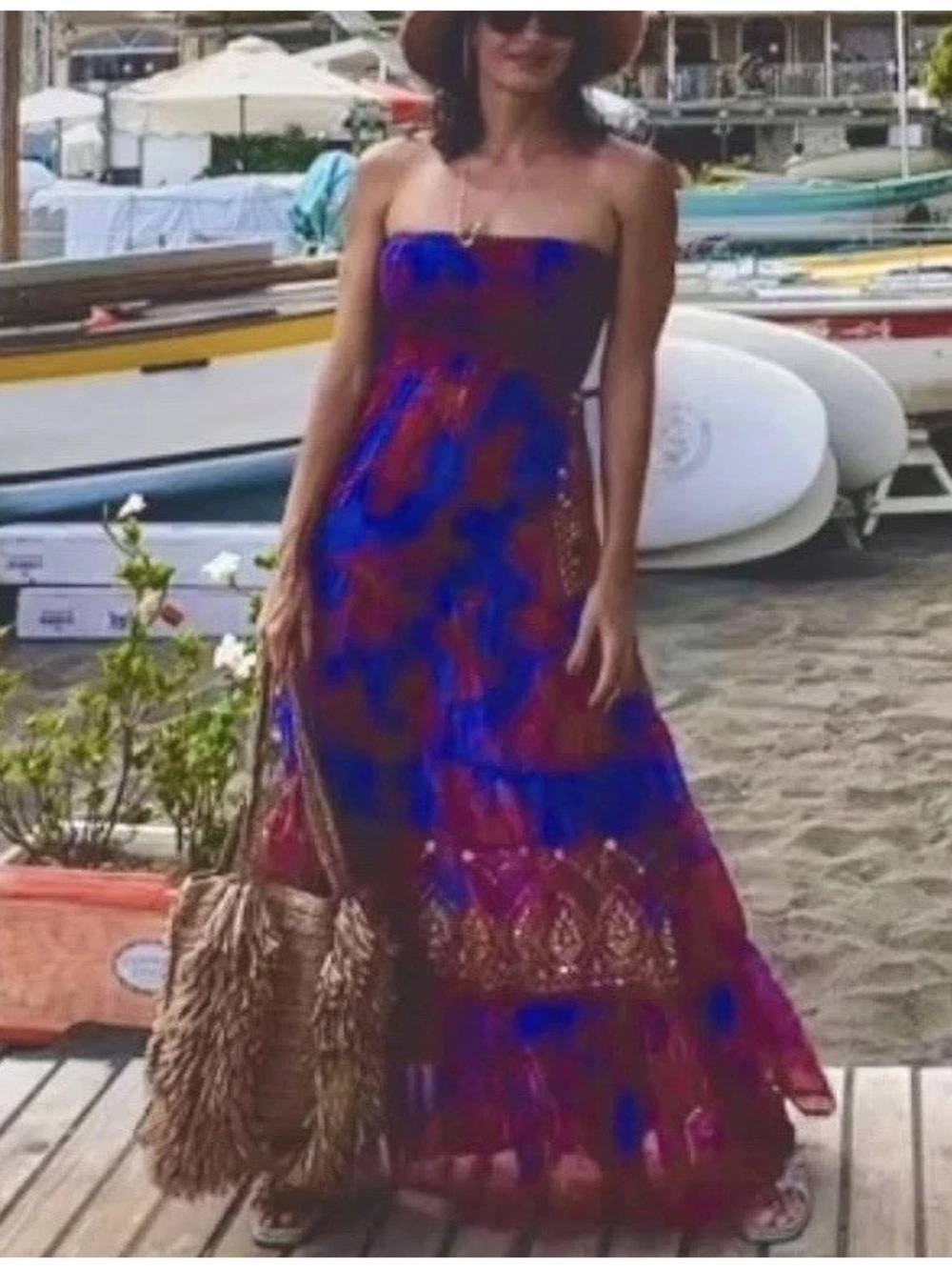 Antica Sartoria Positano Strapless Blue, Red & Gold Sundress NWT O/S